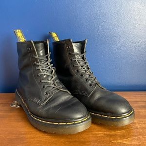 Genuine vintage Doc Martin boots made in England with original tread pattern.